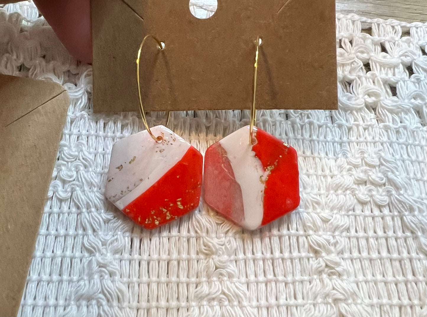 Red and White Marble Earrings