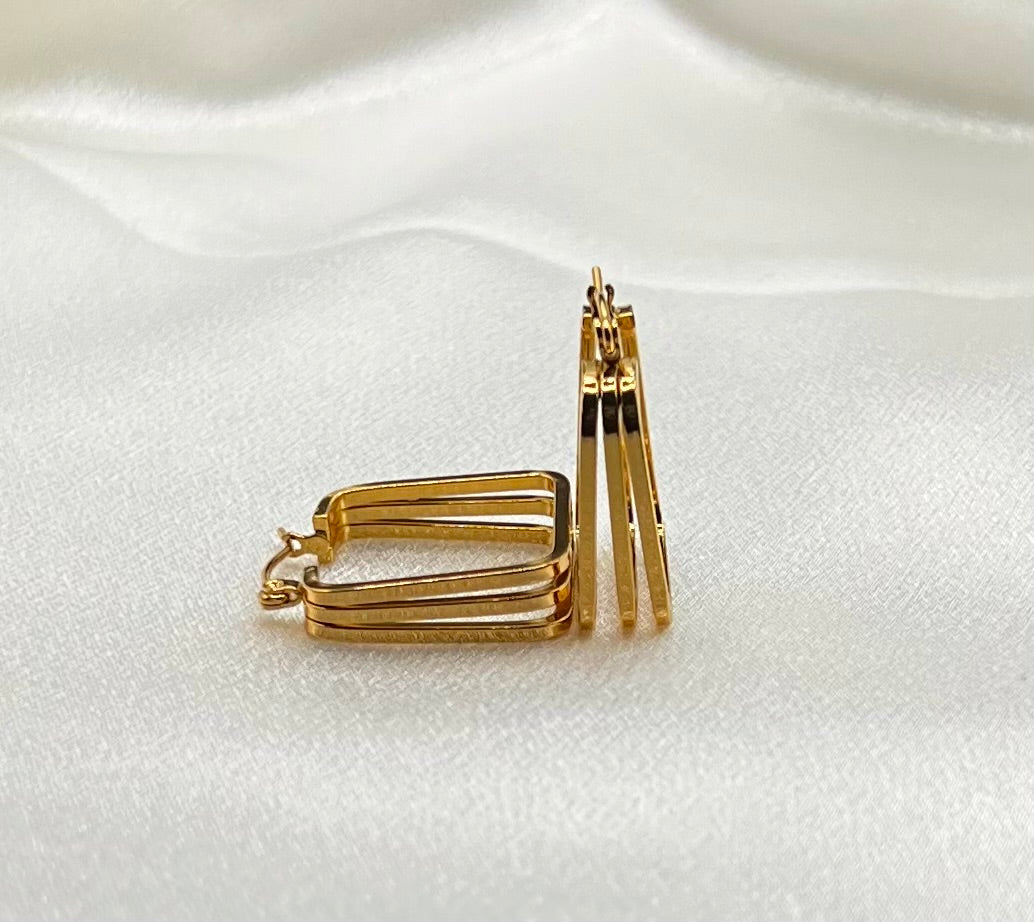 Triple Line Gold Hoop Earrings