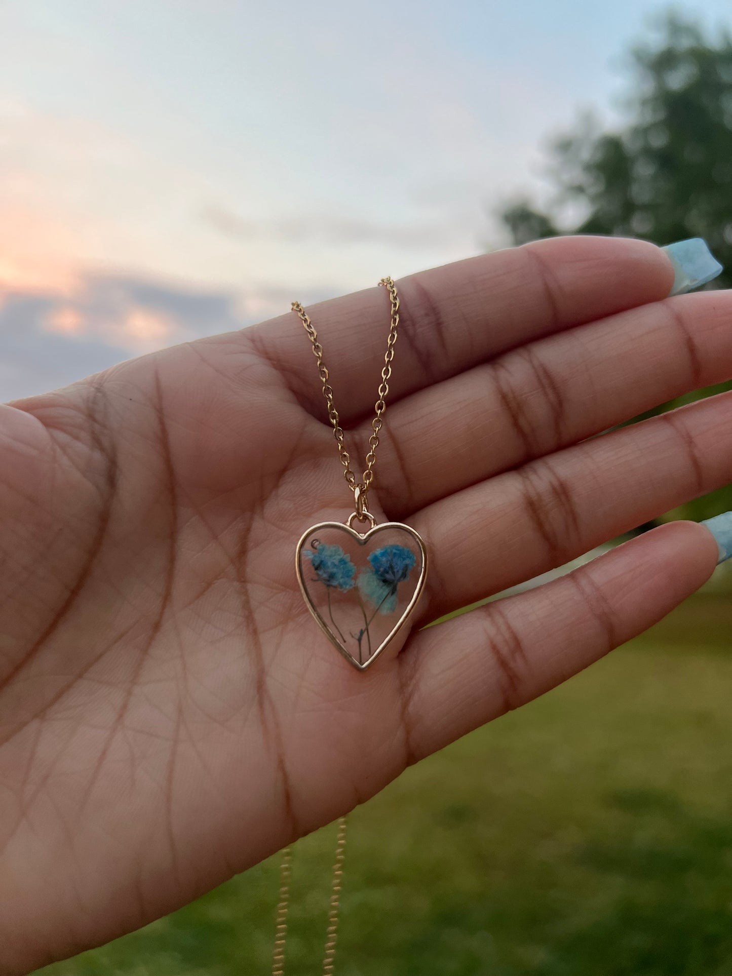 Blue Floral Heart Necklace
