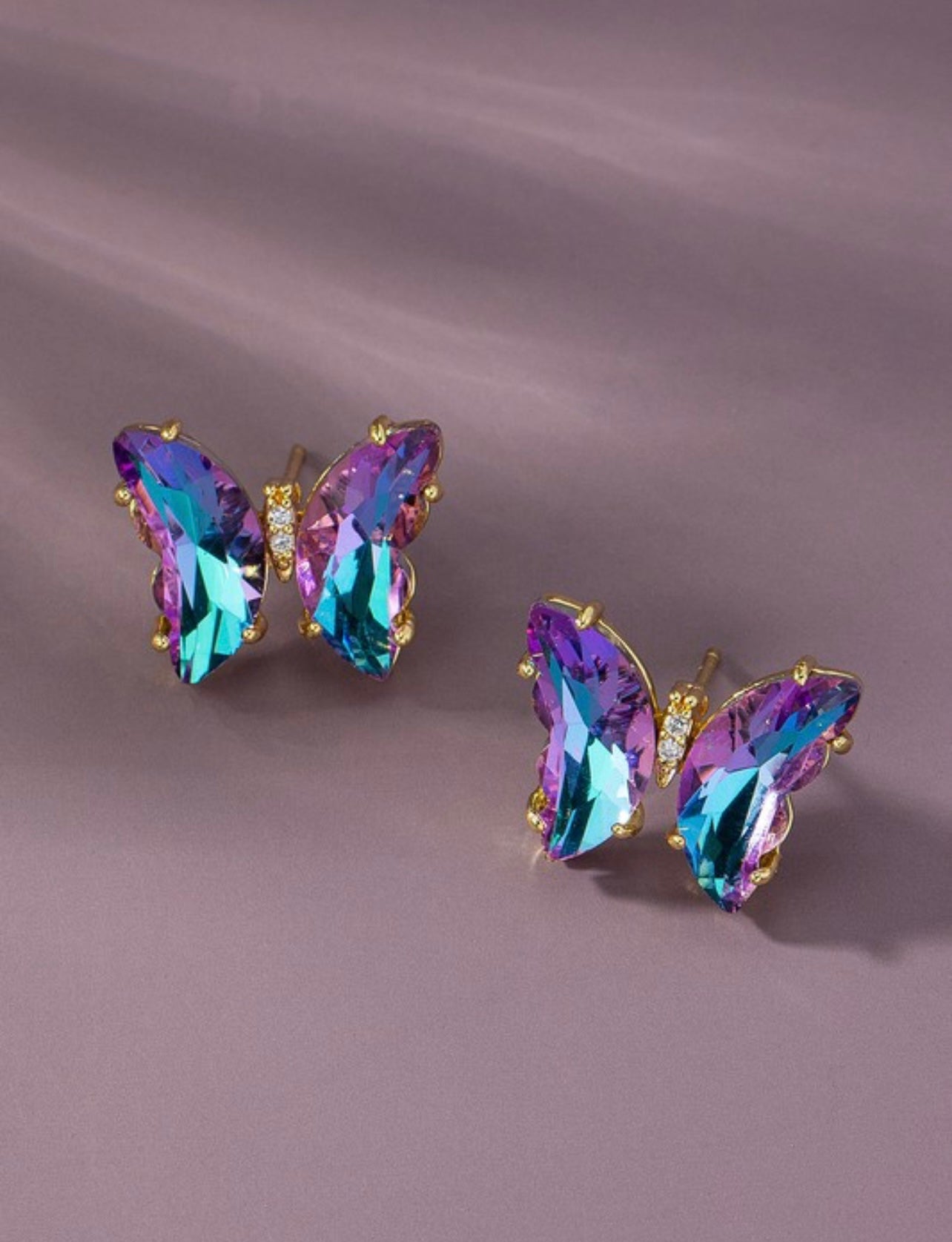 Metallic Gemstone Butterfly Stud Earrings